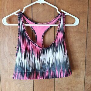 Pink Abstract Print Racerback Sports Bra Crop Top XXL Activewear